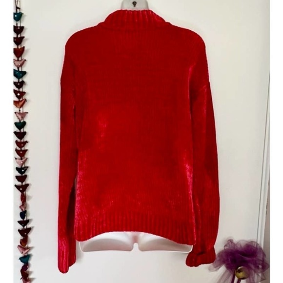 NWT SANCTUARY BRIGHT RED CHENILLE MOCK NECK SWEATER SIZE MEDIUM - Picture 6 of 9